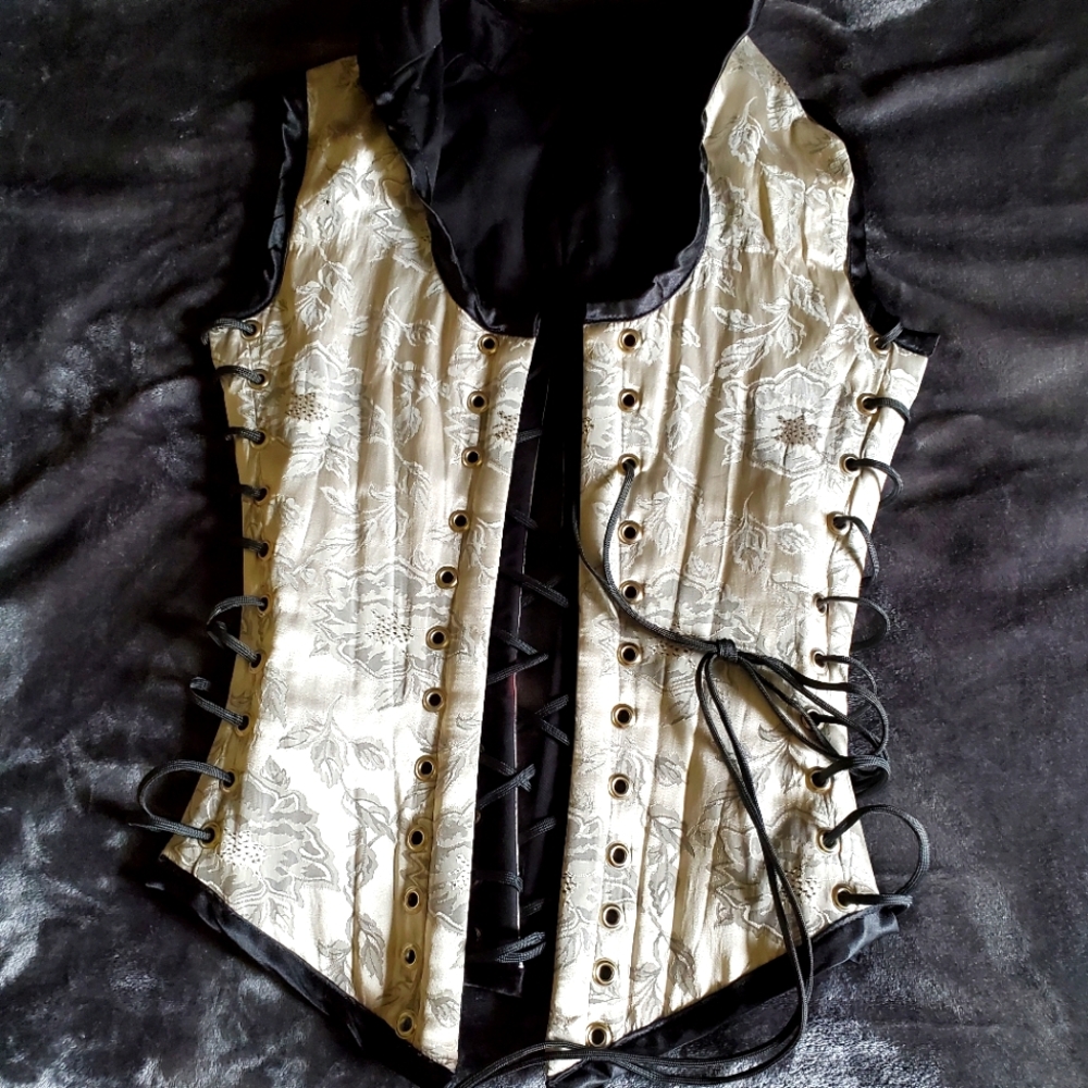 Costume corset with collar reversible floral print